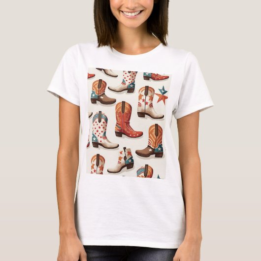 カウボーイのブーツ柄 Tシャツ (正面)