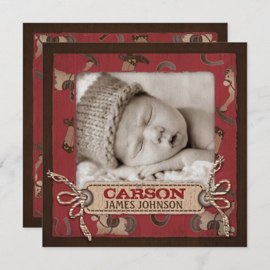 カウボーイのベビーの発表の正方形 案内状 (正面/裏面)