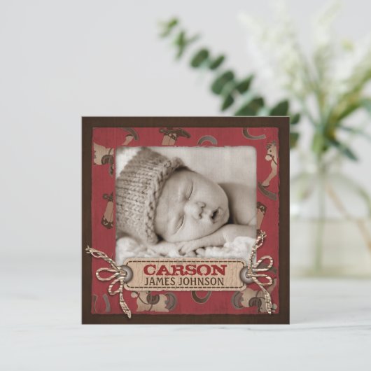 カウボーイのベビーの発表の正方形 案内状 (スタンド正面)