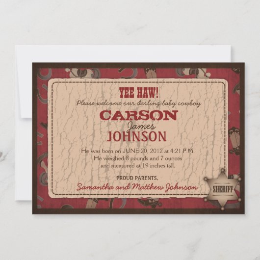 カウボーイのベビーの発表カード2 案内状 (裏面)