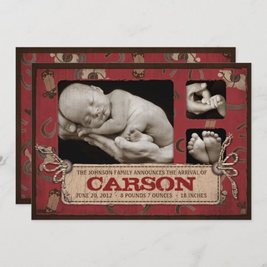 カウボーイのベビーの発表カード2 案内状 (正面/裏面)