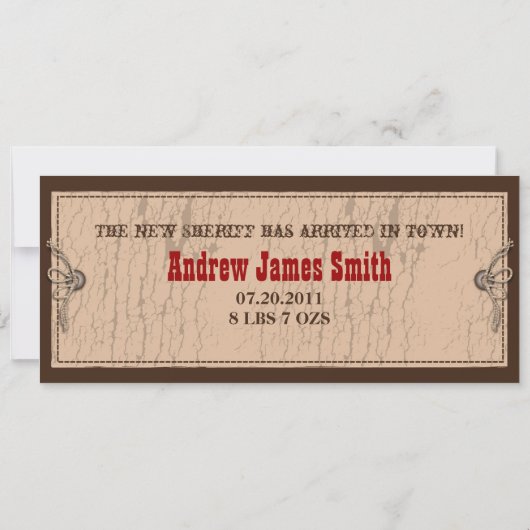 カウボーイのベビーの高い発表カード 案内状 (裏面)