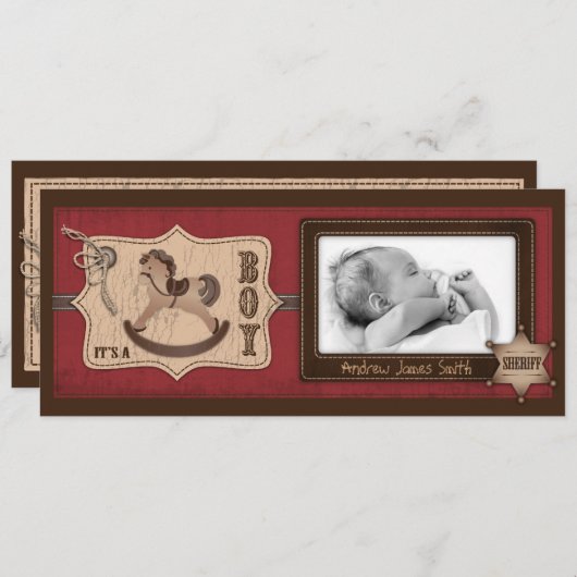 カウボーイのベビーの高い発表カード 案内状 (正面/裏面)