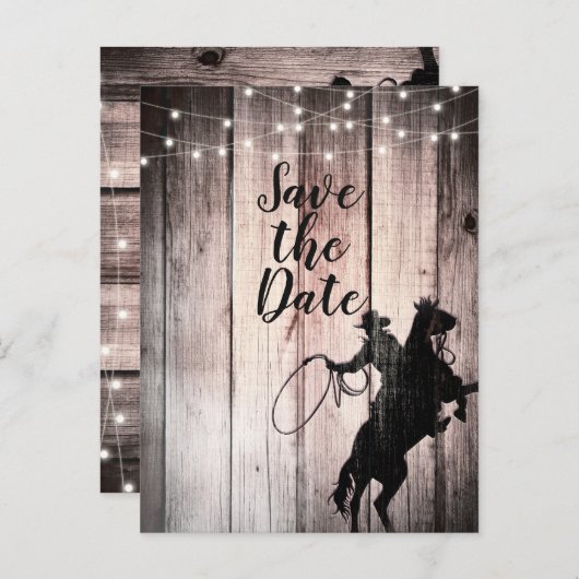 カウボーイのログハウス カントリー セーブ・ザ・デート 案内ポストカード (正面/裏面)