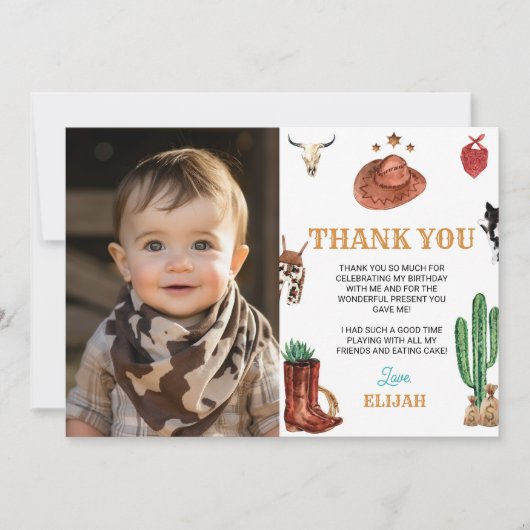 カウボーイのロデオのお誕生日写真ありがとうカード サンキューカード (正面)