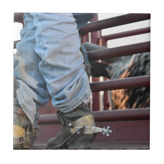 カウボーイのロデオのBullのライダーおよびBullシュート タイル (正面)