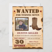 カウボーイの写真が欲しい誕生日パーティーのポスター 招待状 (正面)