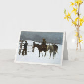 カウボーイの冬の挨拶と老絵画いの挨拶 カード (黄色い花)