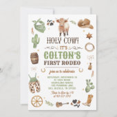 カウボーイの初めてのロデオハイランドカウテーマの誕生日パーティー 招待状 (正面)