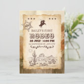 カウボーイの初めてのロデオ誕生日 招待状 (スタンド正面)