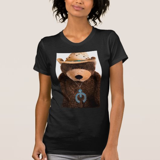 カウボーイの女性のカーボーイのテディー・ベアの西部のターコイズの帽子 Tシャツ (正面)