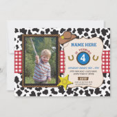 カウボーイの女性のカーボーイの写真の誕生会牛男の子の招待 招待状 (正面)