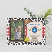 カウボーイの女性のカーボーイの写真の誕生会牛男の子の招待 招待状 (スタンド正面)