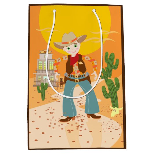 カウボーイの子供の誕生会 ミディアムペーパーバッグ (正面)