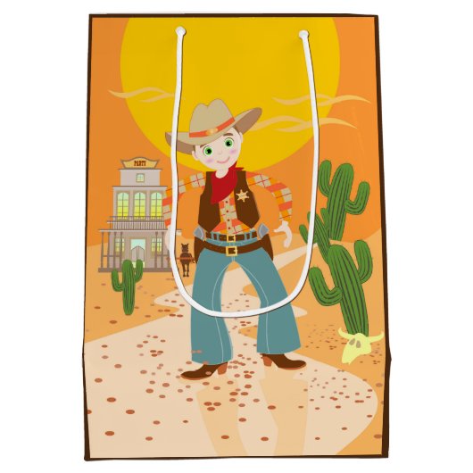 カウボーイの子供の誕生会 ミディアムペーパーバッグ (裏面)