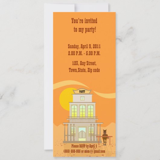 カウボーイの子供の誕生日のパーティの招待状 招待状 (裏面)