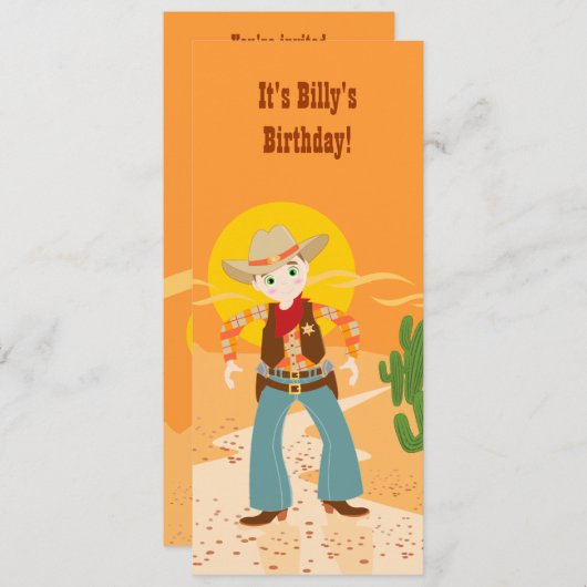 カウボーイの子供の誕生日のパーティの招待状 招待状 (正面/裏面)