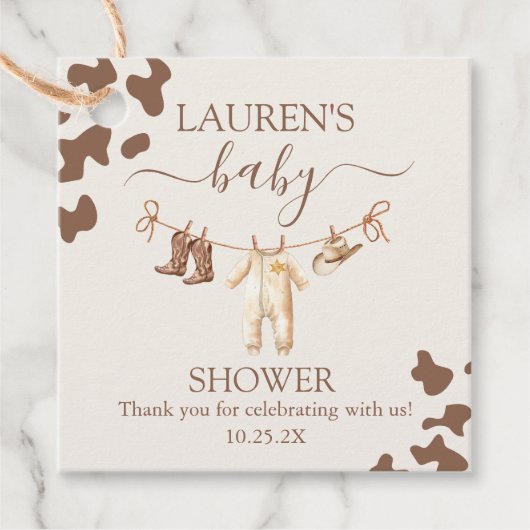 カウボーイの小さな赤ちゃんシャワー少年 フェイバータグ (正面)