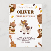 カウボーイの少年がロデオで1歳の誕生日 テンプレート ポストカード (正面)