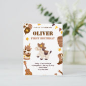 カウボーイの少年がロデオで1歳の誕生日 テンプレート ポストカード (スタンド正面)