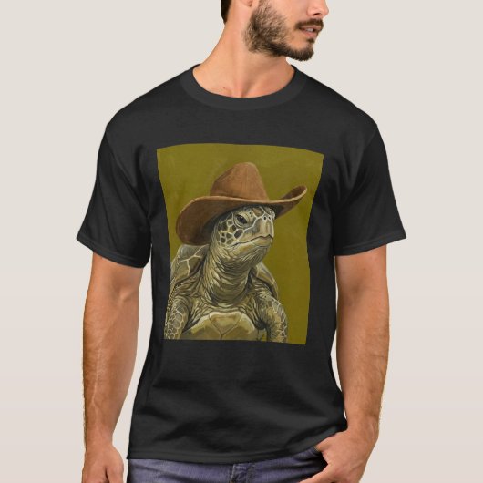 カウボーイの帽子をかぶったかわいいカメ Tシャツ (正面)