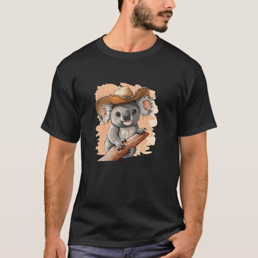 カウボーイの帽子をかぶったかわいいコアラのデザイン Tシャツ (正面)