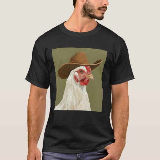 カウボーイの帽子をかぶったかわいいニワトリ Tシャツ (正面)