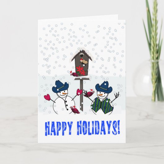 カウボーイの帽子をかぶったクリスマスの雪だるま シーズンカード (正面)