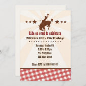 カウボーイの招待状 子供の誕生日パーティー ウェスタン 赤 招待状 (正面/裏面)