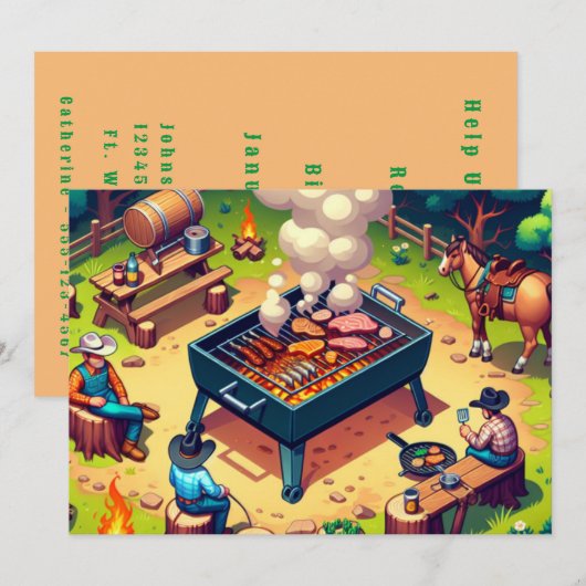 カウボーイの料理 グリル オーダーメイド 招待状 (正面/裏面)