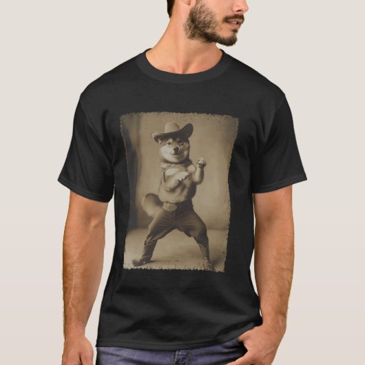 カウボーイの柴犬の面白いデザイン Tシャツ (正面)