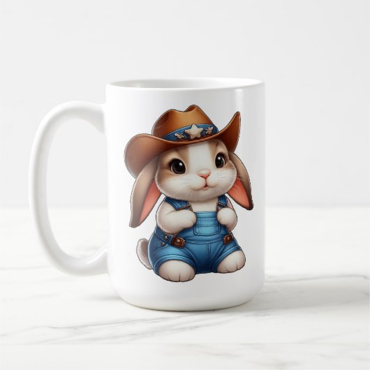 カウボーイの格好をしたウサギ コーヒーマグカップ (左)
