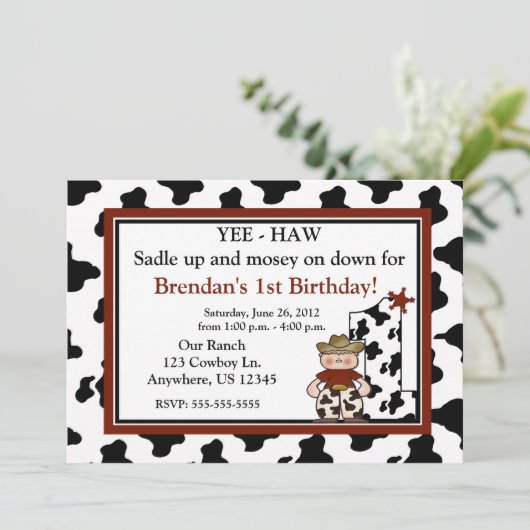 カウボーイの男の子の最初誕生日の招待 招待状 (スタンド正面)