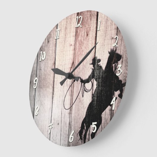 カウボーイの素朴な木製の納屋の国の野生の西 ラージ壁時計 (傾斜)