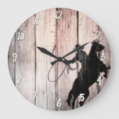 カウボーイの素朴な木製の納屋の国の野生の西 ラージ壁時計 (正面)