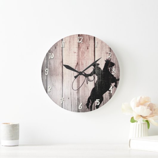カウボーイの素朴な木製の納屋の国の野生の西 ラージ壁時計 (ホーム)