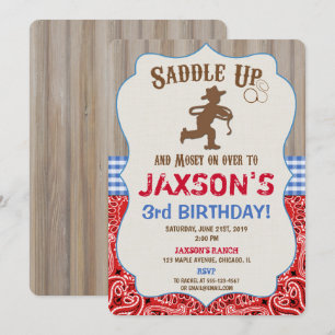 カウボーイの素朴な西部の誕生日の招待の男の子 招待状
