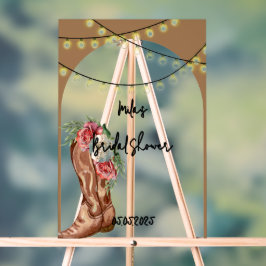 カウボーイの花を飾ったブライズシャワー アクリルサイン