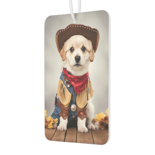 カウボーイの衣装を着た可愛い犬 カーエアーフレッシュナー (左)
