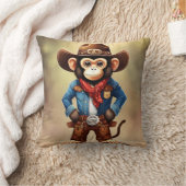 カウボーイの衣装を着た可愛い猿 クッション (ブランケット)