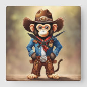 カウボーイの衣装を着た可愛い猿 スクエア壁時計 (正面)