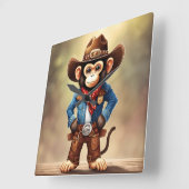 カウボーイの衣装を着た可愛い猿 スクエア壁時計 (傾斜)