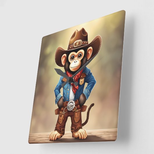 カウボーイの衣装を着た可愛い猿 スクエア壁時計 (傾斜)
