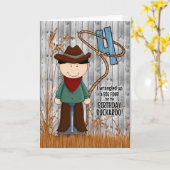 カウボーイの西洋をテーマにした小さな4歳の誕生日 カード (黄色い花)