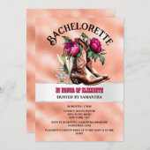 カウボーイの西部のブーツ マゼンタ ピーチ バブル チック 招待状 (正面/裏面)