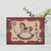 カウボーイの西部の揺り木馬のベビーシャワー 招待状 (スタンド正面)