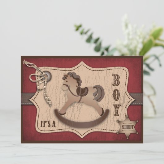 カウボーイの西部の揺り木馬のベビーシャワー 招待状 (スタンド正面)