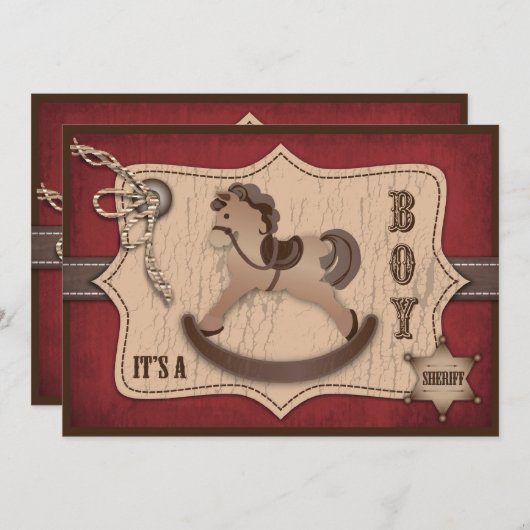カウボーイの西部の揺り木馬のベビーシャワー 招待状 (正面/裏面)