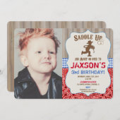 カウボーイの西部の誕生日の男の子の素朴な写真 招待状 (正面/裏面)