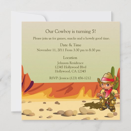 カウボーイの誕生日パーティーだ！ 招待状 (裏面)